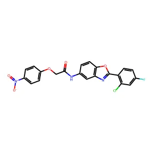 N-[2-(2-chloro-4-fluorophenyl)-1,3-benzoxazol-5-yl]-2-(4-nitrophenoxy)acetamide structure