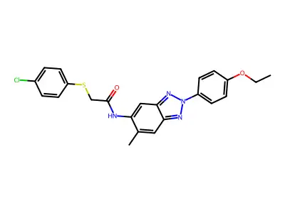 2-[(4-chlorophenyl)sulfanyl]-N-[2-(4-ethoxyphenyl)-6-methyl-2H-1,2,3-benzotriazol-5-yl]acetamide structure