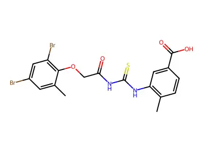 3-[[2-(2,4-dibromo-6-methylphenoxy)acetyl]carbamothioylamino]-4-methylbenzoic acid structure