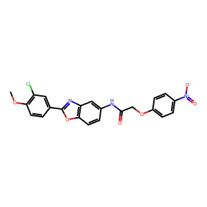 N-[2-(3-chloro-4-methoxyphenyl)-1,3-benzoxazol-5-yl]-2-(4-nitrophenoxy)acetamide structure