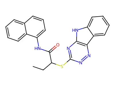 N-naphthalen-1-yl-2-(5H-[1,2,4]triazino[5,6-b]indol-3-ylsulfanyl)butanamide structure