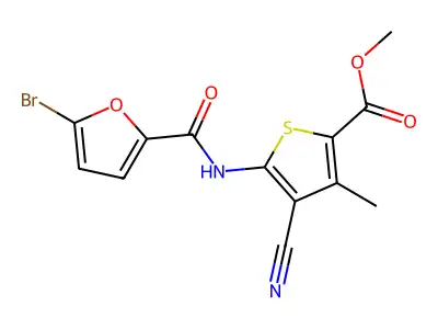 methyl 5-{[(5-bromofuran-2-yl)carbonyl]amino}-4-cyano-3-methylthiophene-2-carboxylate structure