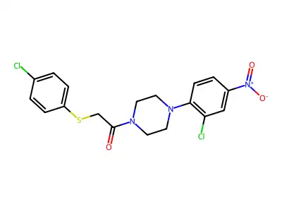 1-(2-Chloro-4-nitrophenyl)-4-{[(4-chlorophenyl)thio]acetyl}piperazine structure