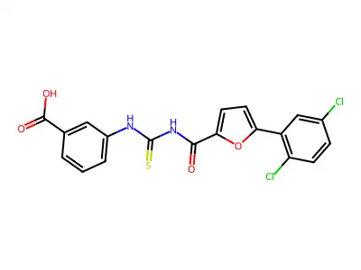 3-[[5-(2,5-Dichlorophenyl)furan-2-carbonyl]carbamothioylamino]benzoic acid structure