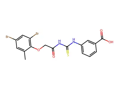 3-[[2-(2,4-Dibromo-6-methylphenoxy)acetyl]carbamothioylamino]benzoic acid structure