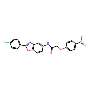 N-[2-(4-fluorophenyl)-1,3-benzoxazol-5-yl]-2-(4-nitrophenoxy)acetamide structure