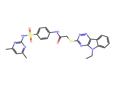 N-[4-[(4,6-dimethylpyrimidin-2-yl)sulfamoyl]phenyl]-2-[(5-ethyl-[1,2,4]triazino[5,6-b]indol-3-yl)sulfanyl]acetamide structure
