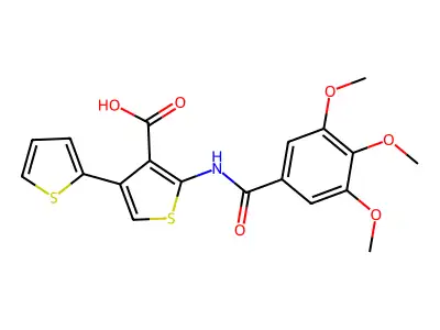 4-Thiophen-2-yl-2-[(3,4,5-trimethoxybenzoyl)amino]thiophene-3-carboxylic acid structure