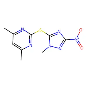 4,6-Dimethyl-2-[(2-methyl-5-nitro-1,2,4-triazol-3-yl)sulfanyl]pyrimidine structure