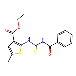 Ethyl 2-(benzoylcarbamothioylamino)-5-methylthiophene-3-carboxylate structure