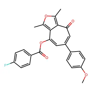 6-(4-methoxyphenyl)-1,3-dimethyl-4-oxo-4H-cyclohepta[c]furan-8-yl 4-fluorobenzoate structure