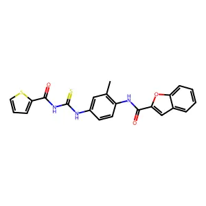N-(2-methyl-4-{[(thiophen-2-ylcarbonyl)carbamothioyl]amino}phenyl)-1-benzofuran-2-carboxamide structure