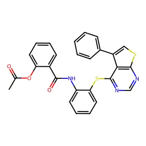 2-({2-[(5-phenylthieno[2,3-d]pyrimidin-4-yl)sulfanyl]phenyl}carbamoyl)phenyl acetate structure