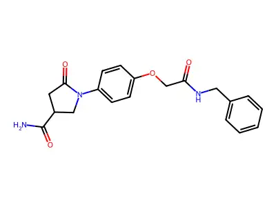 1-[4-[2-(Benzylamino)-2-oxoethoxy]phenyl]-5-oxopyrrolidine-3-carboxamide structure