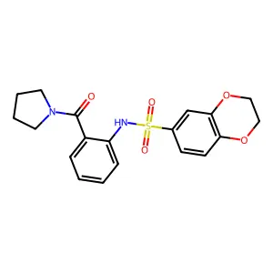 N-[2-(pyrrolidine-1-carbonyl)phenyl]-2,3-dihydro-1,4-benzodioxine-6-sulfonamide structure