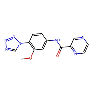 N-[3-methoxy-4-(1H-tetrazol-1-yl)phenyl]pyrazine-2-carboxamide structure