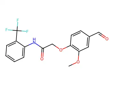 2-(4-formyl-2-methoxyphenoxy)-N-[2-(trifluoromethyl)phenyl]acetamide structure