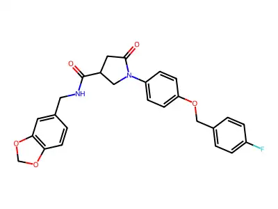 N-(1,3-benzodioxol-5-ylmethyl)-1-[4-[(4-fluorophenyl)methoxy]phenyl]-5-oxopyrrolidine-3-carboxamide structure