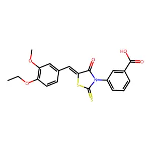 (Z)-3-(5-(4-ethoxy-3-methoxybenzylidene)-4-oxo-2-thioxothiazolidin-3-yl)benzoic acid structure