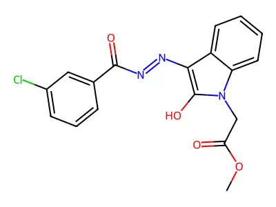 Methyl (3-((3-chlorobenzoyl)hydrazono)-2-oxo-2,3-dihydro-1H-indol-1-YL)acetate structure