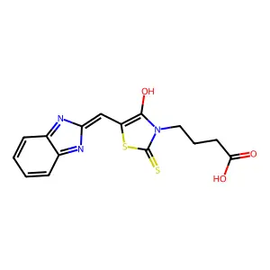 (Z)-4-(5-((1H-benzo[d]imidazol-2-yl)methylene)-4-oxo-2-thioxothiazolidin-3-yl)butanoic acid structure