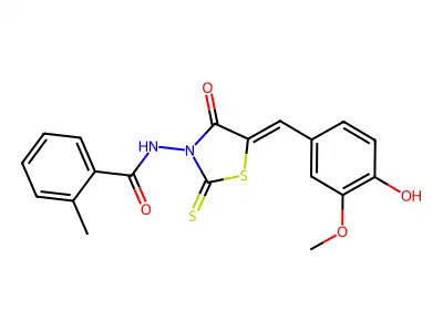 N-[(5Z)-5-(4-hydroxy-3-methoxybenzylidene)-4-oxo-2-thioxo-1,3-thiazolidin-3-yl]-2-methylbenzamide structure