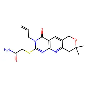 2-{[8,8-dimethyl-4-oxo-3-(prop-2-en-1-yl)-3,6,8,9-tetrahydro-4H-pyrano[3',4':5,6]pyrido[2,3-d]pyrimidin-2-yl]sulfanyl}acetamide structure