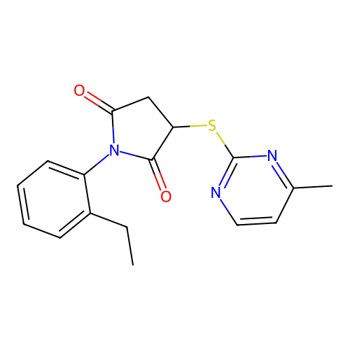 1-(2-Ethylphenyl)-3-[(4-methylpyrimidin-2-yl)sulfanyl]pyrrolidine-2,5-dione structure