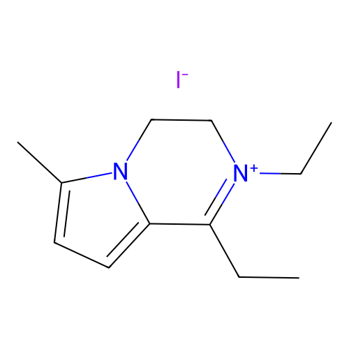 1,2-Diethyl-6-methyl-3,4-dihydropyrrolo[1,2-a]pyrazin-2-ium iodide structure