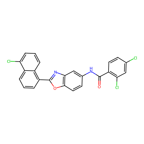 2,4-dichloro-N-[2-(5-chloronaphthalen-1-yl)-1,3-benzoxazol-5-yl]benzamide structure