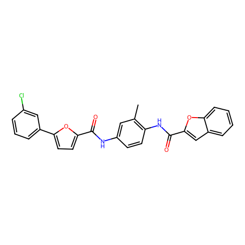 N-(4-(5-(3-chlorophenyl)furan-2-carboxamido)-2-methylphenyl)benzofuran-2-carboxamide structure