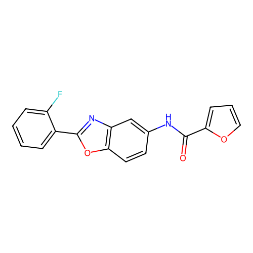 N-[2-(2-fluorophenyl)-1,3-benzoxazol-5-yl]furan-2-carboxamide structure