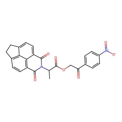 2-(4-nitrophenyl)-2-oxoethyl 2-(1,3-dioxo-1,3,6,7-tetrahydro-2H-indeno[6,7,1-def]isoquinolin-2-yl)propanoate structure