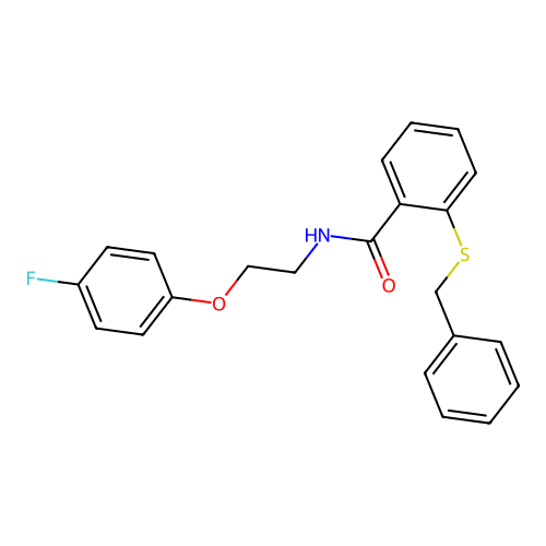 2-(benzylsulfanyl)-N-[2-(4-fluorophenoxy)ethyl]benzamide structure