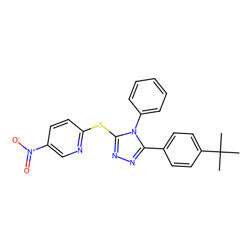 2-((5-(4-(tert-butyl)phenyl)-4-phenyl-4H-1,2,4-triazol-3-yl)thio)-5-nitropyridine structure