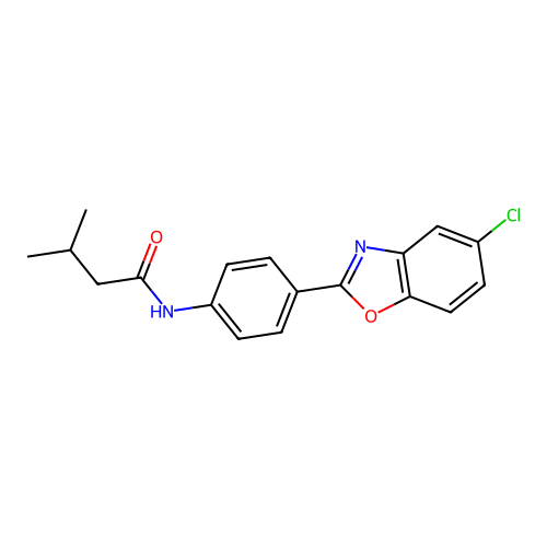 N-[4-(5-chloro-1,3-benzoxazol-2-yl)phenyl]-3-methylbutanamide structure