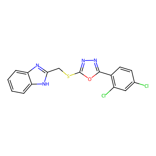 2-(1H-benzimidazol-2-ylmethylsulfanyl)-5-(2,4-dichlorophenyl)-1,3,4-oxadiazole structure