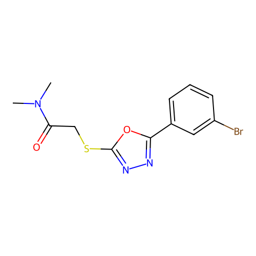 2-{[5-(3-bromophenyl)-1,3,4-oxadiazol-2-yl]sulfanyl}-N,N-dimethylacetamide structure