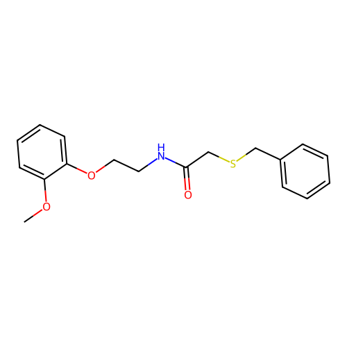 2-(benzylsulfanyl)-N-[2-(2-methoxyphenoxy)ethyl]acetamide structure
