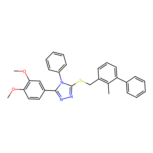 3-(3,4-dimethoxyphenyl)-5-(((2-methyl-[1,1'-biphenyl]-3-yl)methyl)thio)-4-phenyl-4H-1,2,4-triazole structure