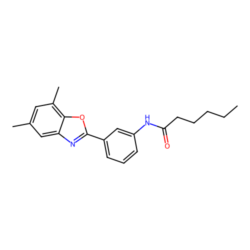 N-[3-(5,7-dimethyl-1,3-benzoxazol-2-yl)phenyl]hexanamide structure