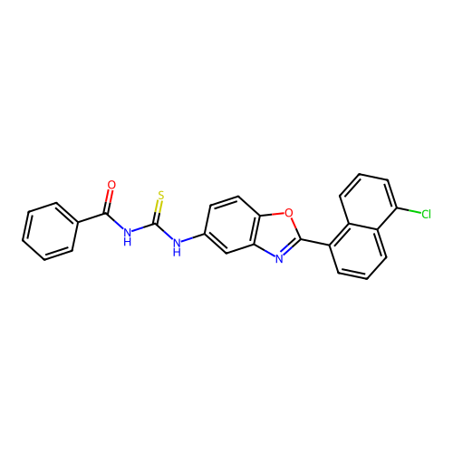 N-{[2-(5-chloronaphthalen-1-yl)-1,3-benzoxazol-5-yl]carbamothioyl}benzamide structure
