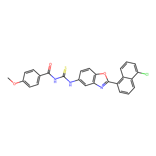 N-((2-(5-chloronaphthalen-1-yl)benzo[d]oxazol-5-yl)carbamothioyl)-4-methoxybenzamide structure