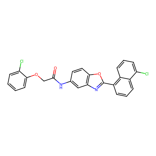 N-[2-(5-chloronaphthalen-1-yl)-1,3-benzoxazol-5-yl]-2-(2-chlorophenoxy)acetamide structure