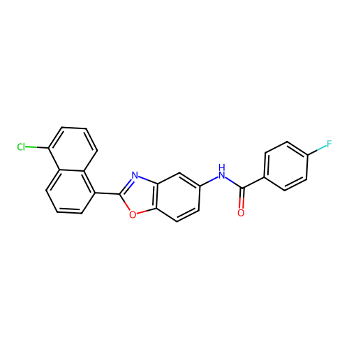 N-[2-(5-chloronaphthalen-1-yl)-1,3-benzoxazol-5-yl]-4-fluorobenzamide structure