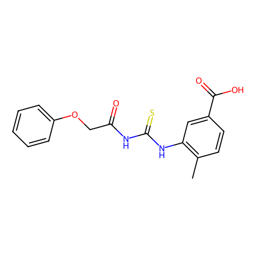 4-Methyl-3-[(2-phenoxyacetyl)carbamothioylamino]benzoic acid structure