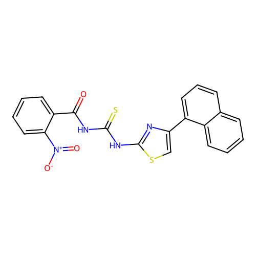 N-((4-(naphthalen-1-yl)thiazol-2-yl)carbamothioyl)-2-nitrobenzamide structure