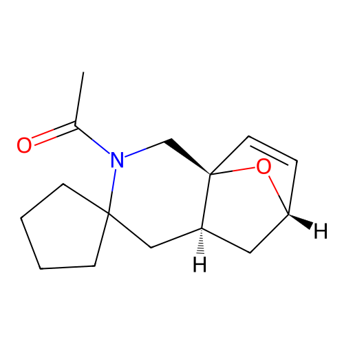 1-((4aR,6S,8aR)-4,4a,5,6-tetrahydrospiro[6,8a-epoxyisoquinoline-3,1'-cyclopentan]-2(1H)-yl)ethanone structure