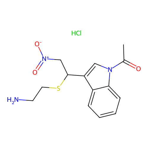 1-{3-[1-(2-Amino-ethylsulfanyl)-2-nitro-ethyl]-indol-1-yl}-ethanone structure