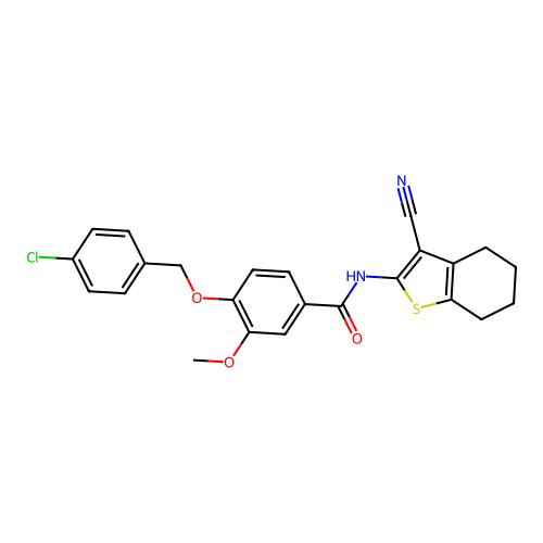 4-[(4-chlorobenzyl)oxy]-N-(3-cyano-4,5,6,7-tetrahydro-1-benzothiophen-2-yl)-3-methoxybenzamide structure